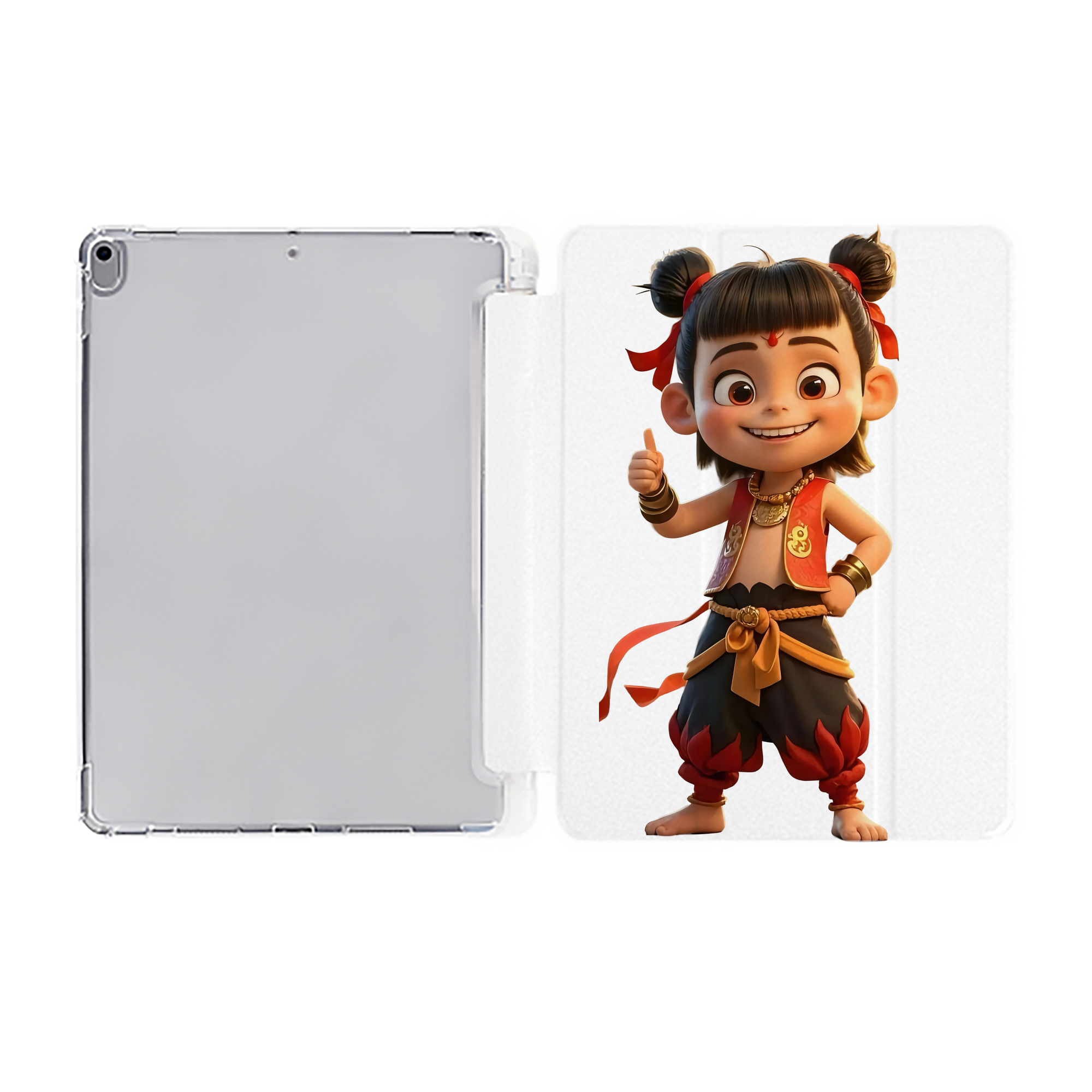 （画像用） Ne Zha 2 ナタ 魔童の大暴れ IPad ケース ペン収納付き 三つ折りスタンド PUレザー×シリコン 対応機種9.5/10.5/10.9インチ